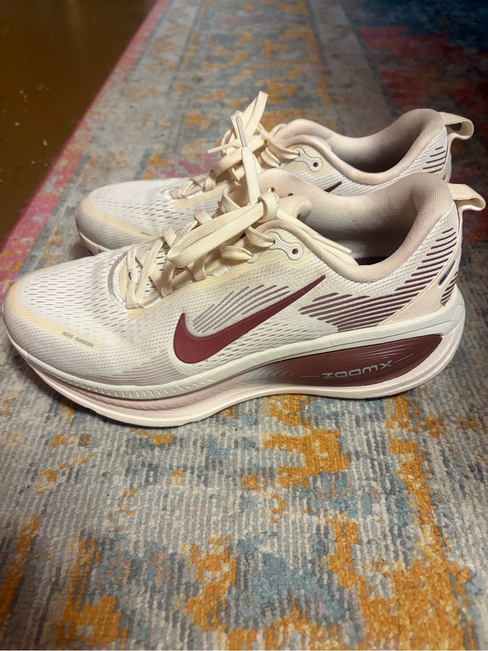 Nike Women's Cream and Burgundy ZoomX Running Sneakers